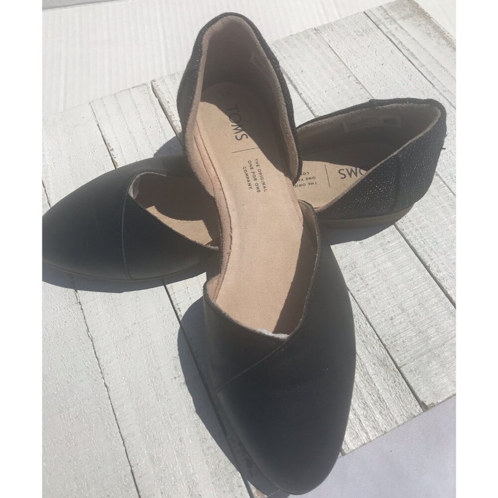 TOMS Jutti d'Orsay Black Flat, Slip On Women's Shoes Sz 7 EU 37.5 EUC Glitter